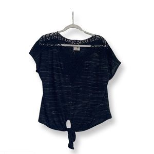 Anthropologie Black short sleeve top with lace detail